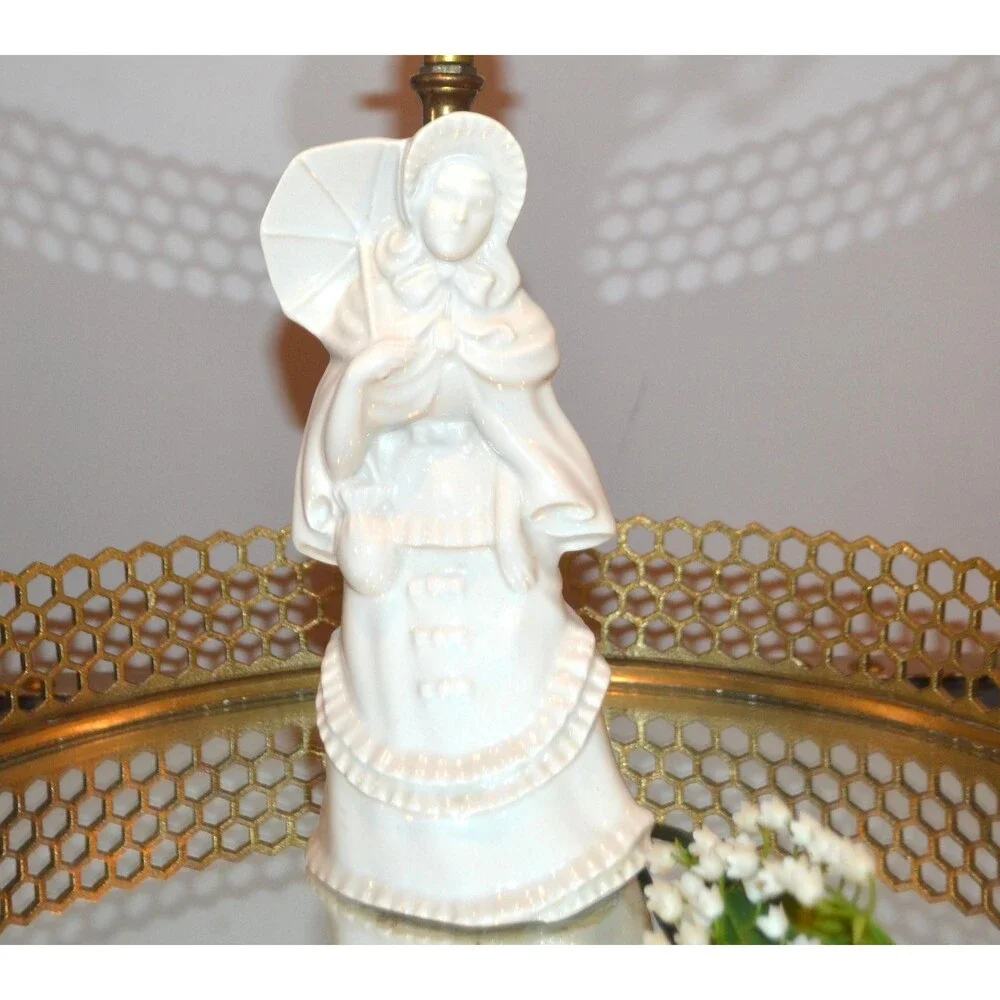 Vintage Lamp Petite Lady with Bonnet & Umbrella Victorian Shabby Accent